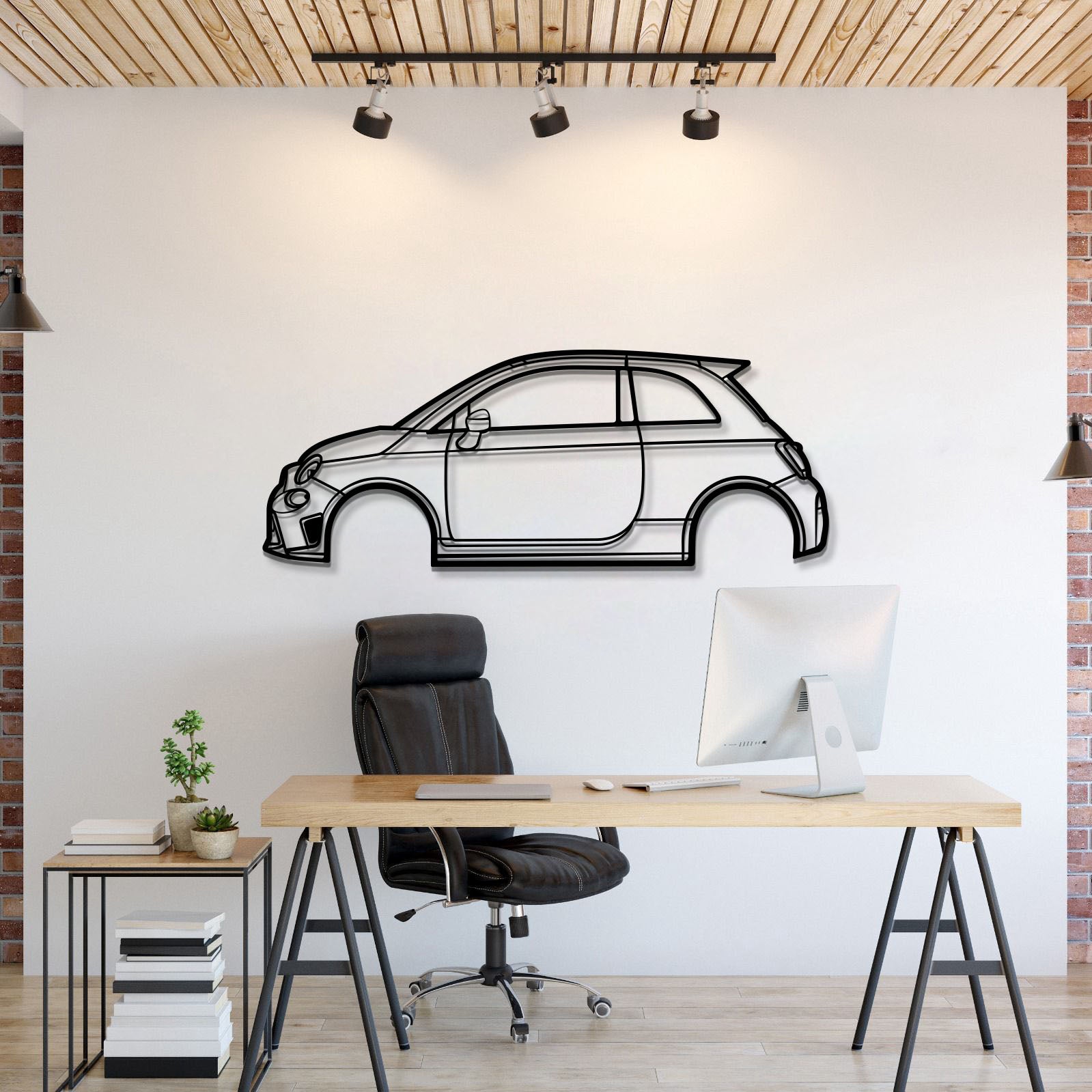 2019 Fiat 595 Abarth Metal Wall Art Silhouette Compact Performance Hatch
