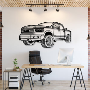 2020 RAM 1500 perspective view metal wall art – laser‑cut steel silhouette with matte powder‑coat finish