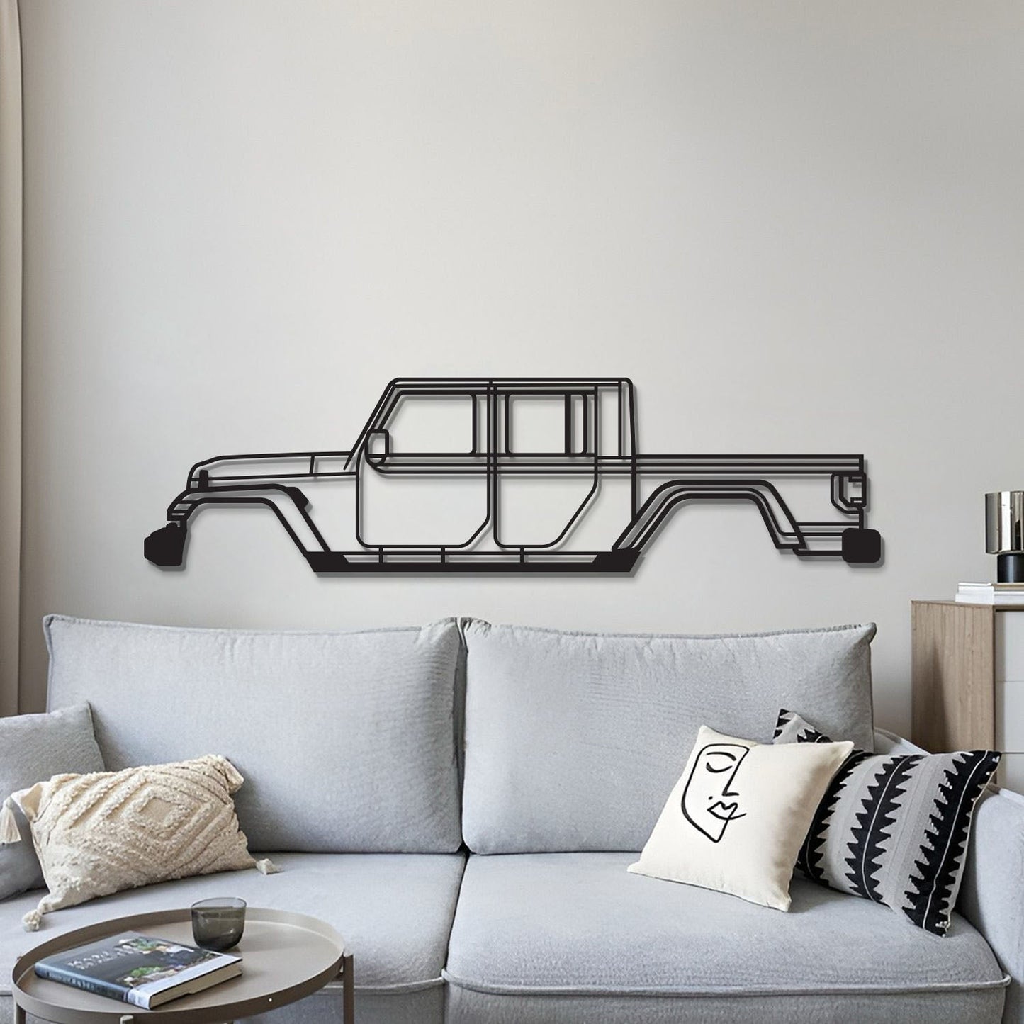 Minimalist metal silhouette of 2020 Jeep Gladiator side view