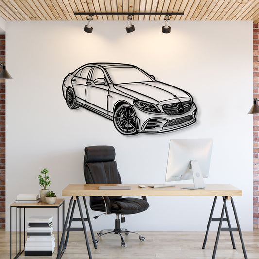 2020 Mercedes‑Benz C43 AMG perspective view metal wall art – laser‑cut steel silhouette with matte powder‑coat finish