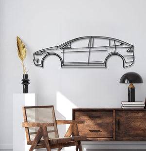 2. Matte-coated 2020 Model X Performance metal car wall décor, ready-to-hang textured steel silhouette elevated 1 cm off the wall.