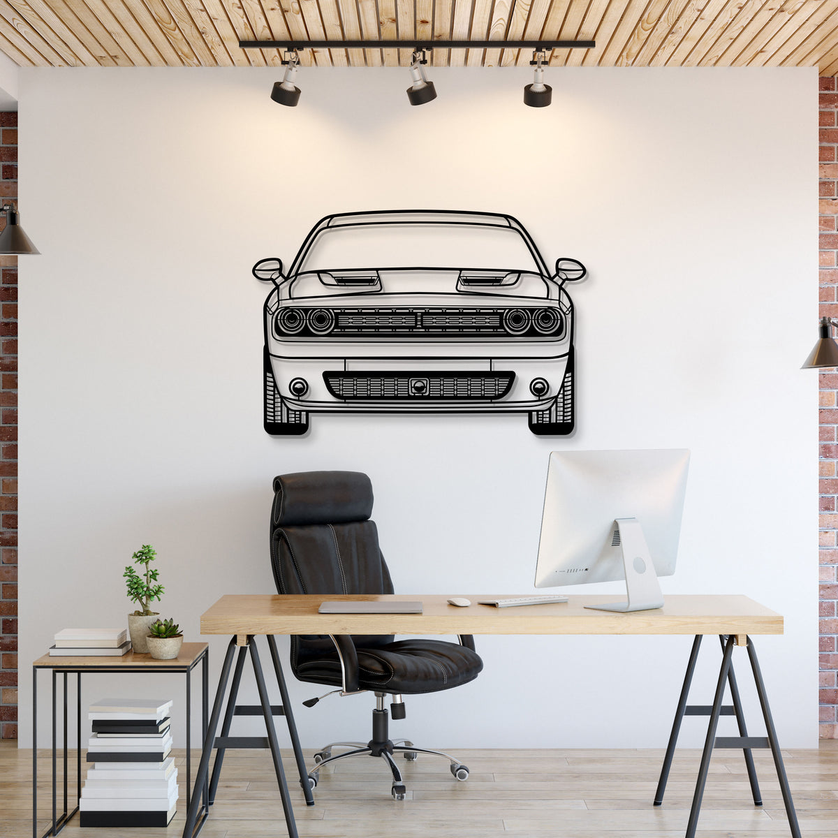 2021 Dodge Challenger front view metal wall art – laser‑cut steel silhouette with matte powder‑coat finish