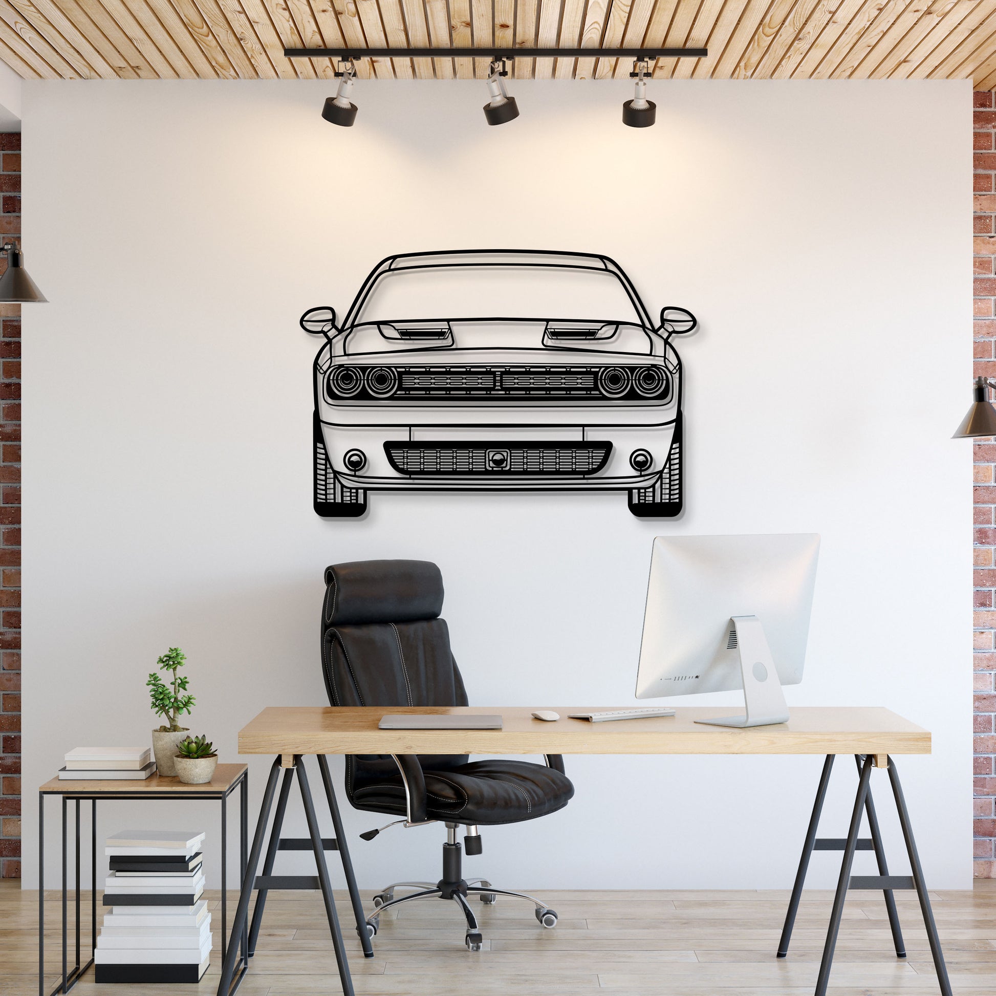 2021 Dodge Challenger front view metal wall art – laser‑cut steel silhouette with matte powder‑coat finish