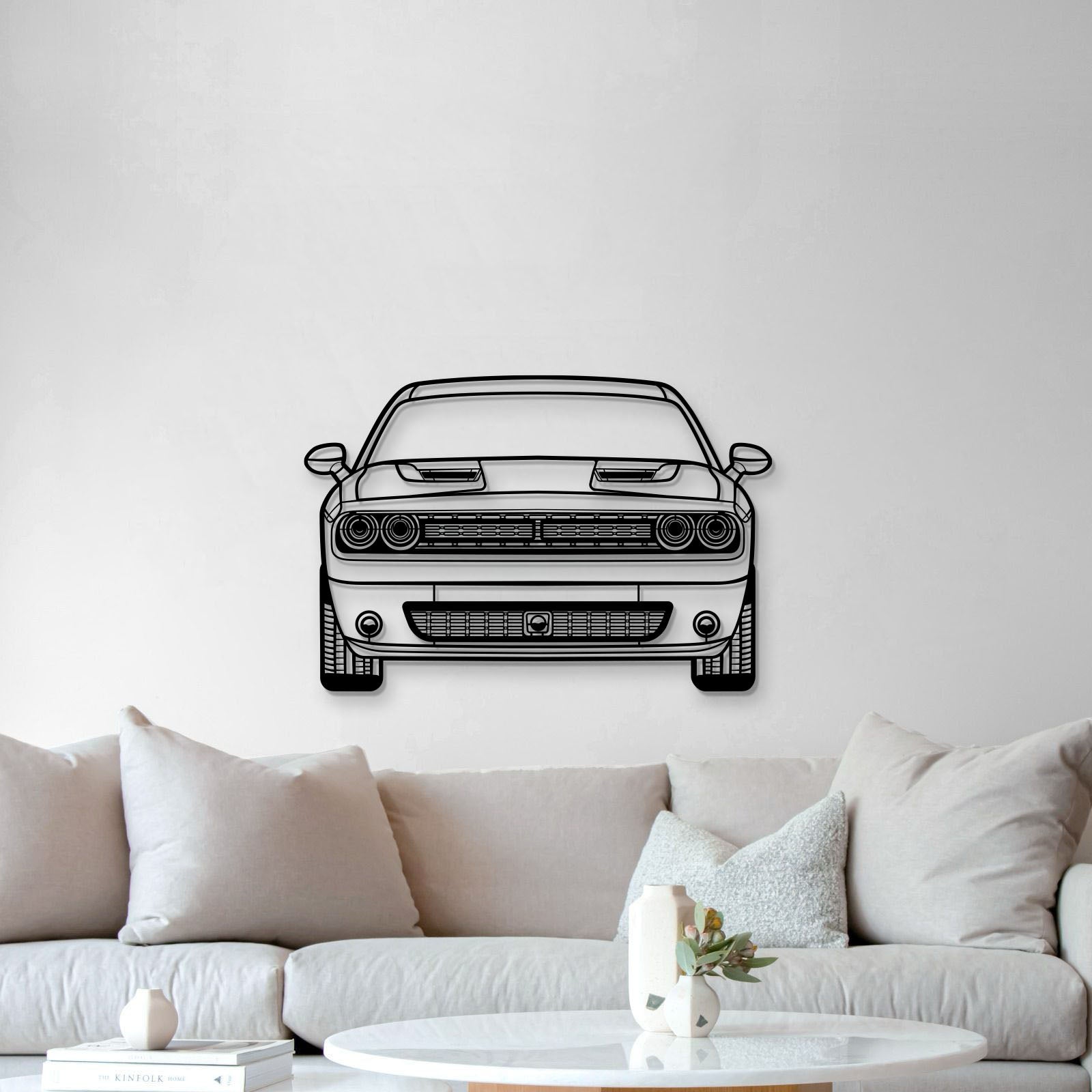 Front view 2021 Challenger metal artwork – precision laser‑cut detailing, matte textured steel