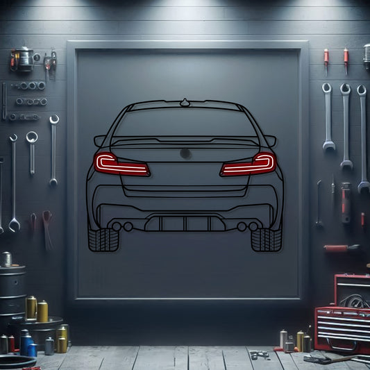 2021 BMW M5 Competition back view metal neon car wall art – laser-cut steel décor for performance sedan enthusiasts