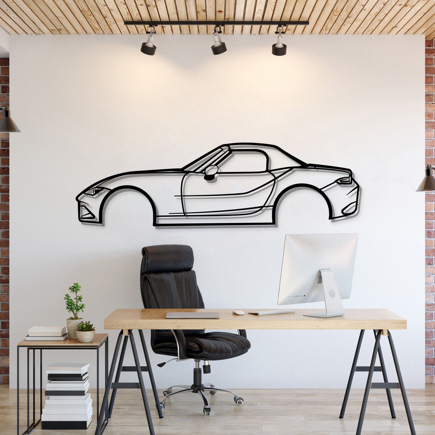 2021 Mazda Miata MX‑5 metal car wall art adds sporty flair to a modern living room