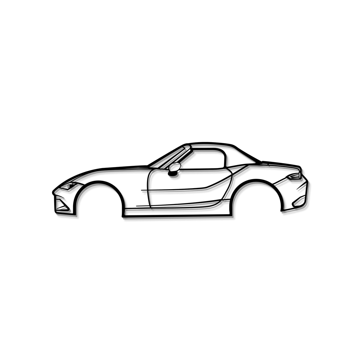 Bedroom accentuated with 2021 Mazda Miata MX‑5 powder-coated silhouette wall piece