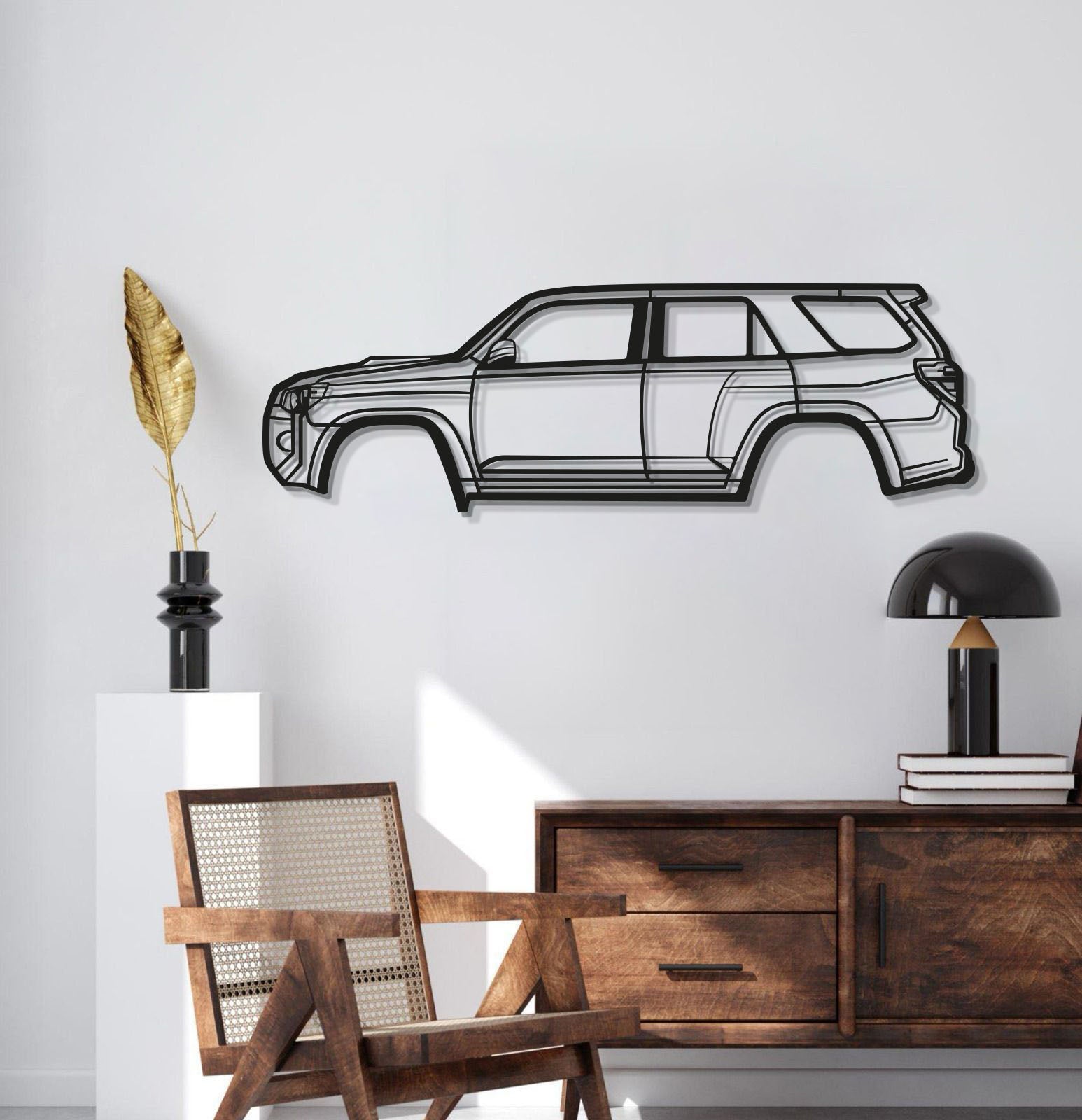Matte-finished 2021 4Runner metal wall decor in textured, powder-coated steel, ready-to-hang and elevated 1 cm off the wall.