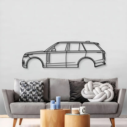 Laser-cut 2022 Range Rover metal wall sculpture with matte textured finish, ideal for home, office, or garage.