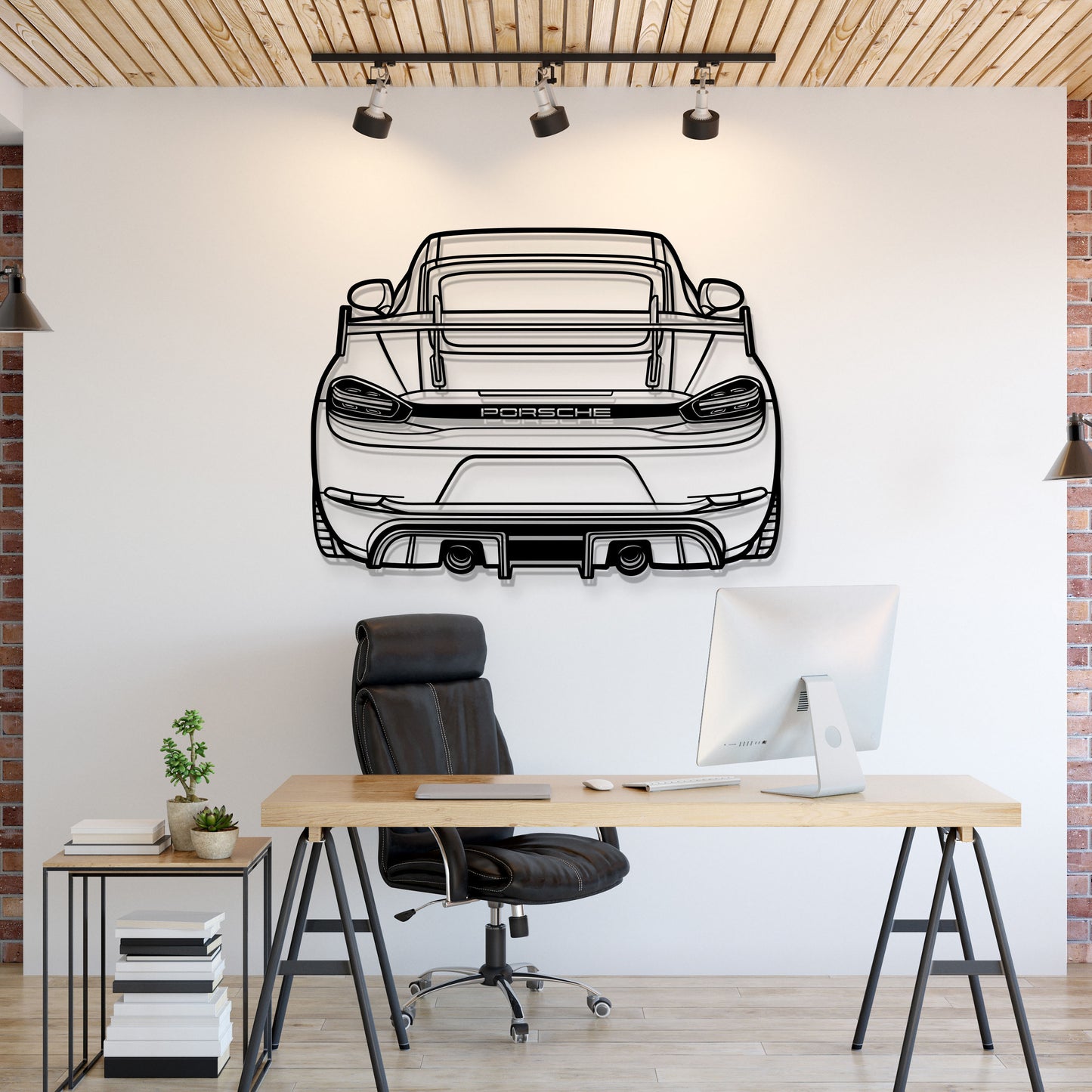 2022 Porsche 718 GT4 back view metal wall art – laser-cut steel car silhouette