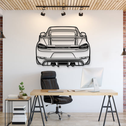 2022 Porsche 718 GT4 back view metal wall art – laser-cut steel car silhouette