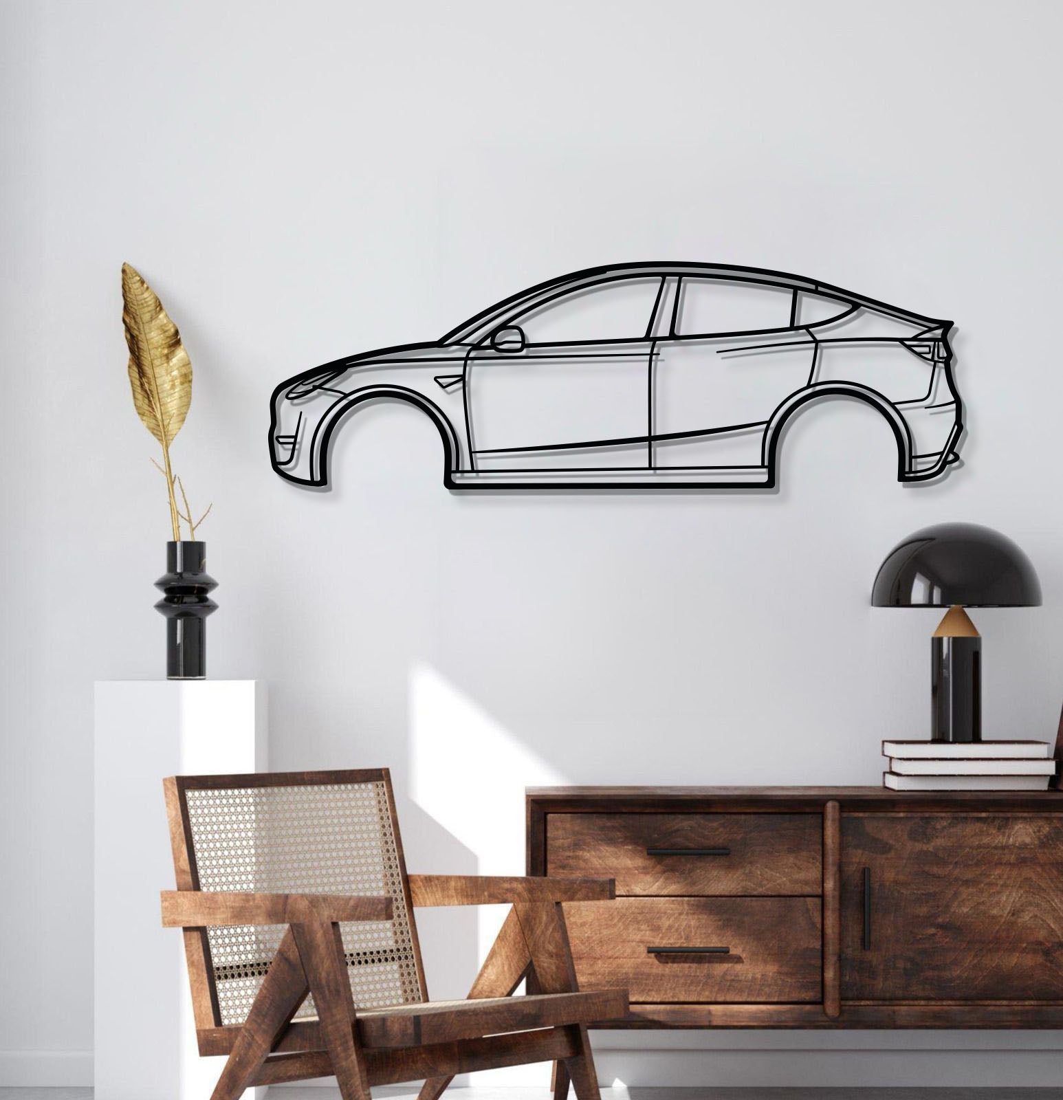 Handmade 2022 Model Y metal wall plaque with matte finish silhouette
