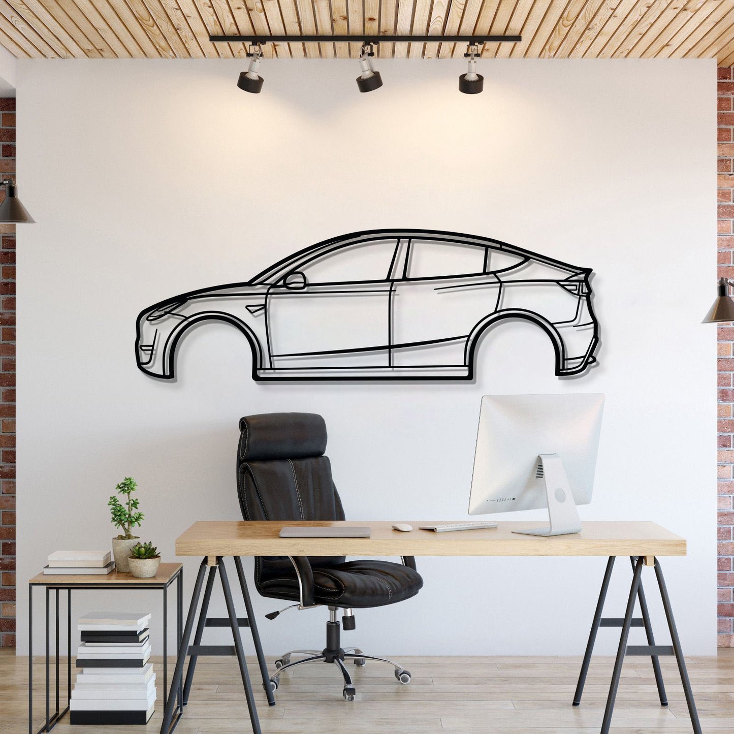 2022 Tesla Model Y metal wall art, laser-cut steel modern car decor