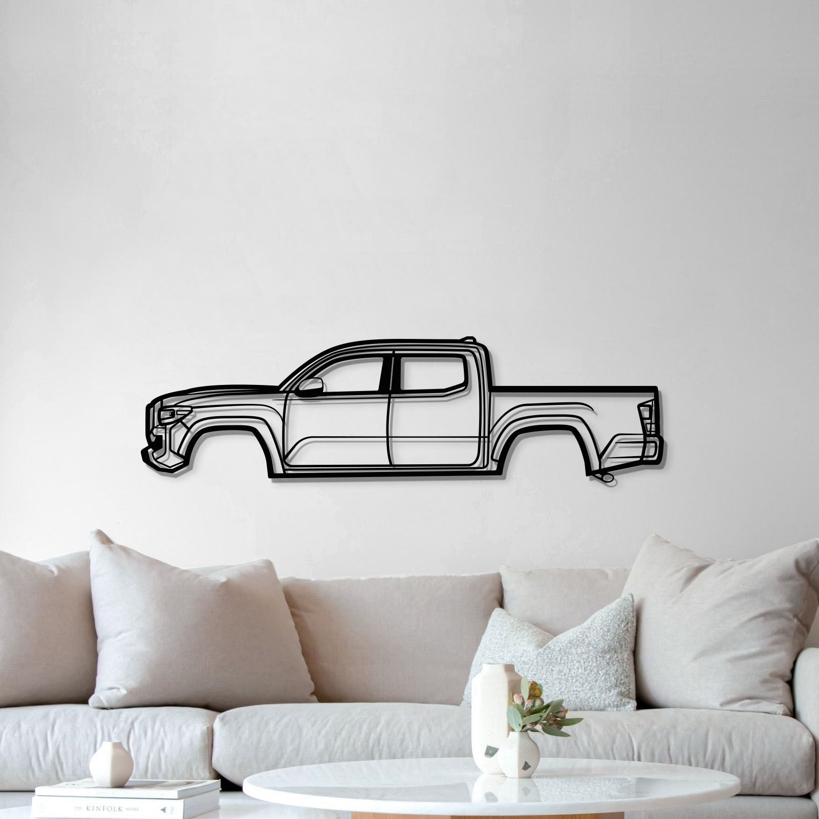 Sleek 2022 Tacoma metal wall plaque made from 2 mm laser-cut steel with matte texture.