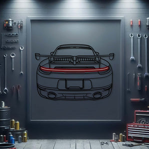 2022 Porsche Carrera 4S back view neon car wall sculpture – sleek industrial décor for modern interiors