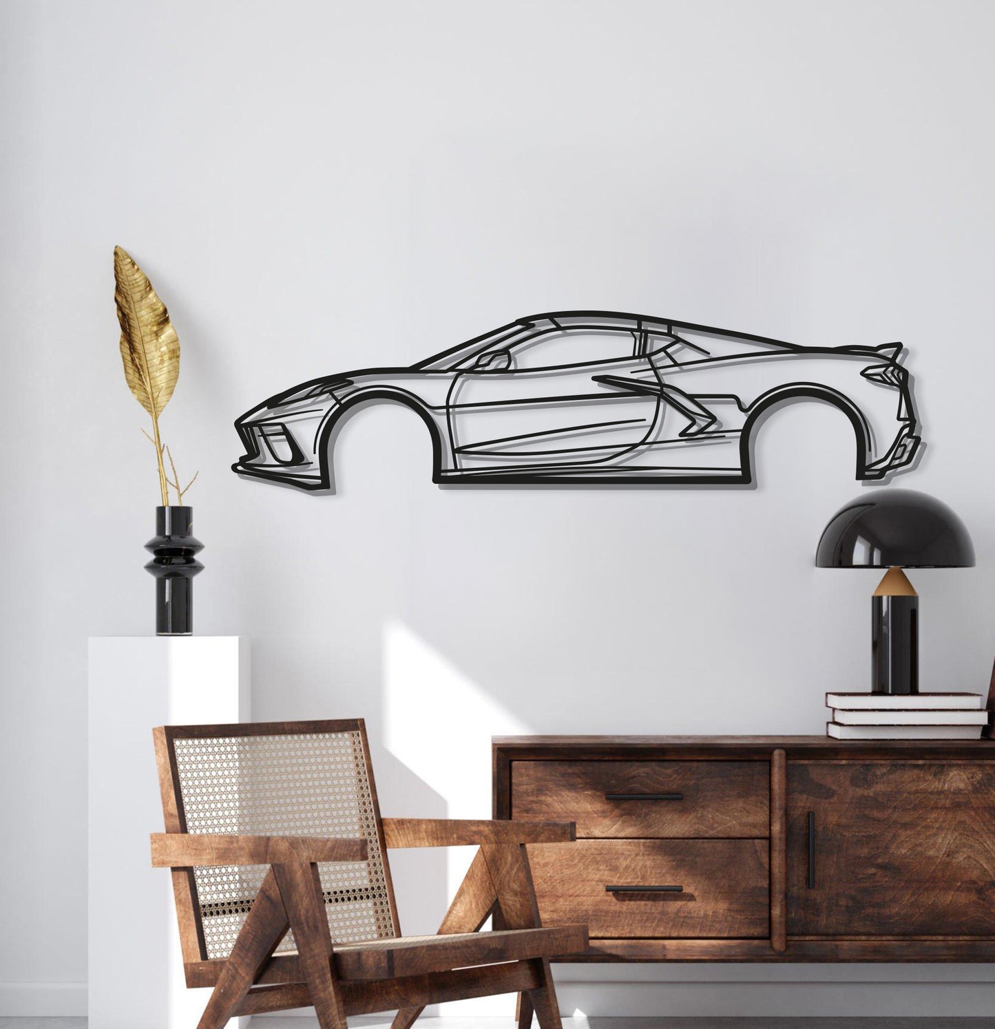 2023 Chevrolet Corvette C8 Mid‑Engine Supercar Silhouette Wall Decor Matte Steel