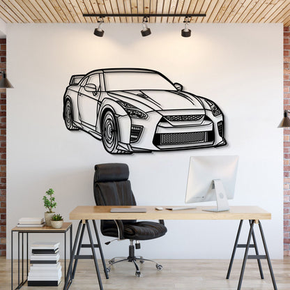Nissan GT‑R R35 (2023) perspective metal wall art – laser‑cut 2 mm textured steel with matte powder‑coat finish