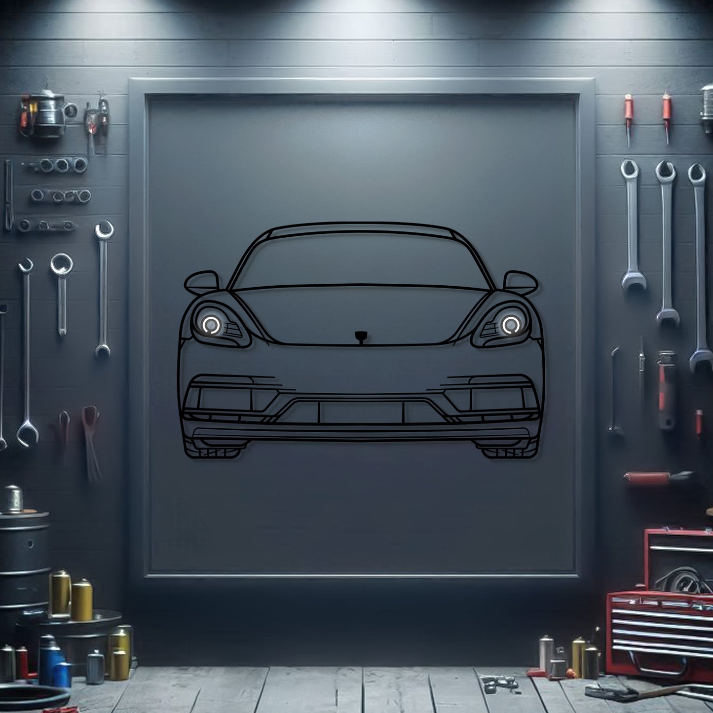 Porsche Cayman GTS 4.0 2023 front silhouette neon wall art – ready-to-hang performance sports car décor for garage, office, or living room