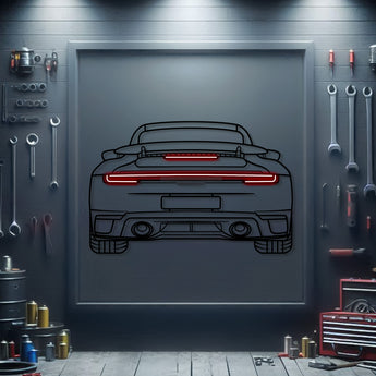 2024 911 Turbo S rear view neon‑lit metal wall art