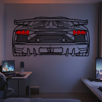 Lamborghini Aventador SVJ back view metal neon wall art