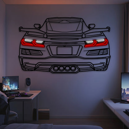 2024 Z06 C8 Corvette rear view neon-metal wall art
