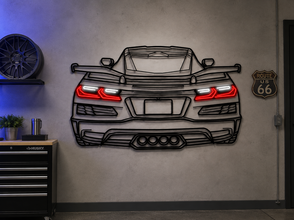 2024 Z06 C8 Corvette Back View Metal Neon Car Wall Art -MTN0256