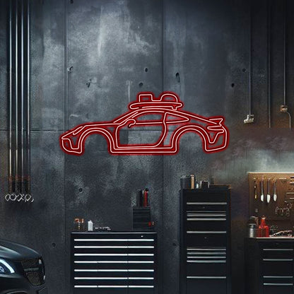 Plug-and-play 911 Dakar neon wall art floating 1 cm off the wall – sleek automotive décor for garage or man cave
