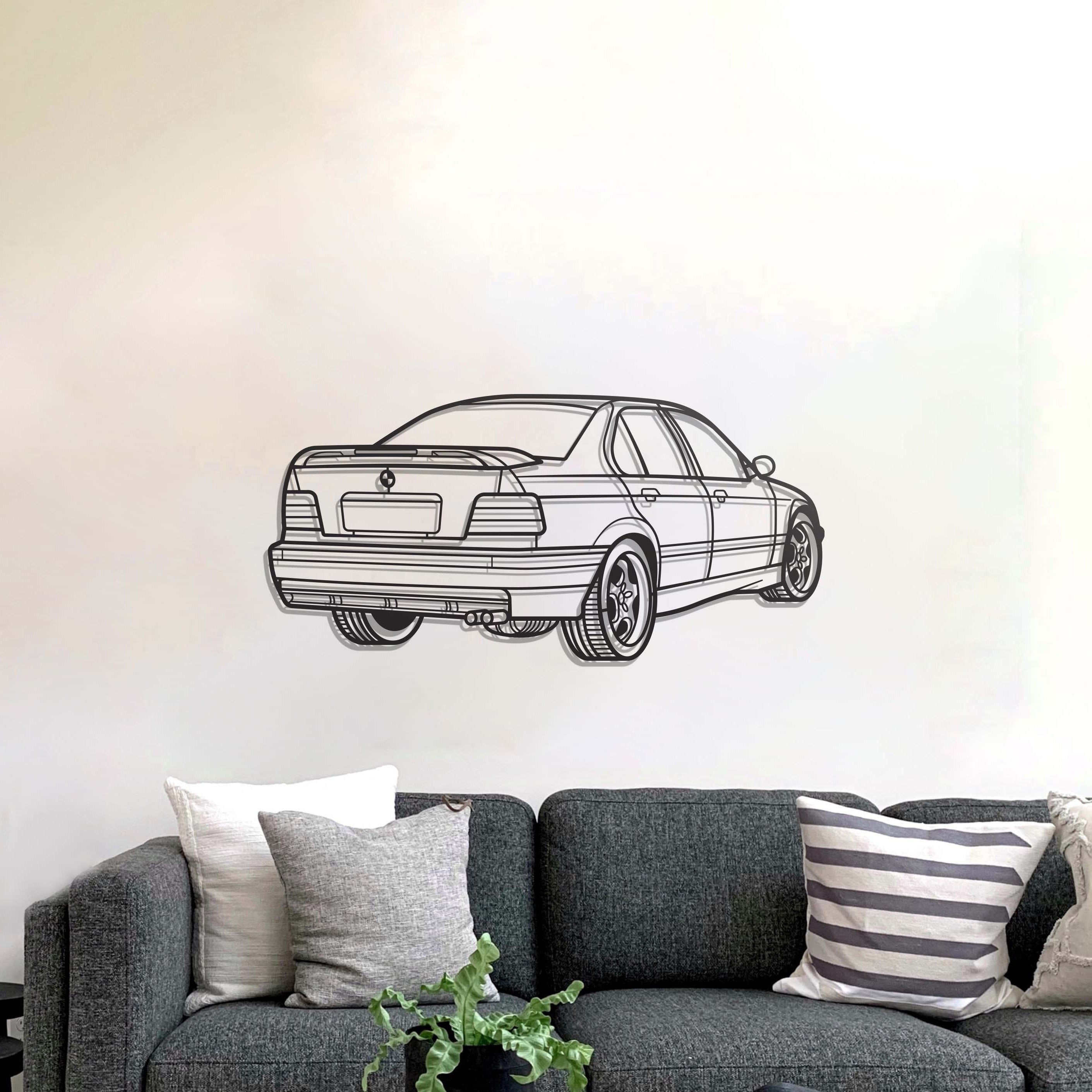 E36 M3 Back View Perspective Metal Car Wall Art - MT1226