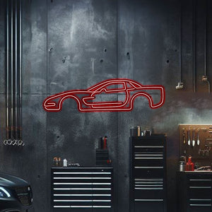 Plug-and-play Corvette C5 neon wall art floating 1 cm off the wall – sleek motorsport décor for garage or man cave
