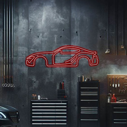 Plug‑and‑play Supra MK5 neon wall art floating 1 cm off wall – sleek automotive décor for garage or office