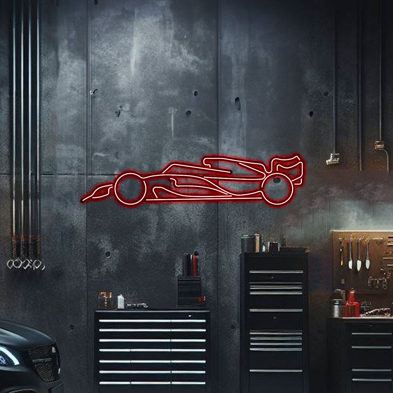 Plug‑and‑play F1 neon wall art floating 1 cm off wall – ready‑to‑hang motorsport décor for garages or offices
