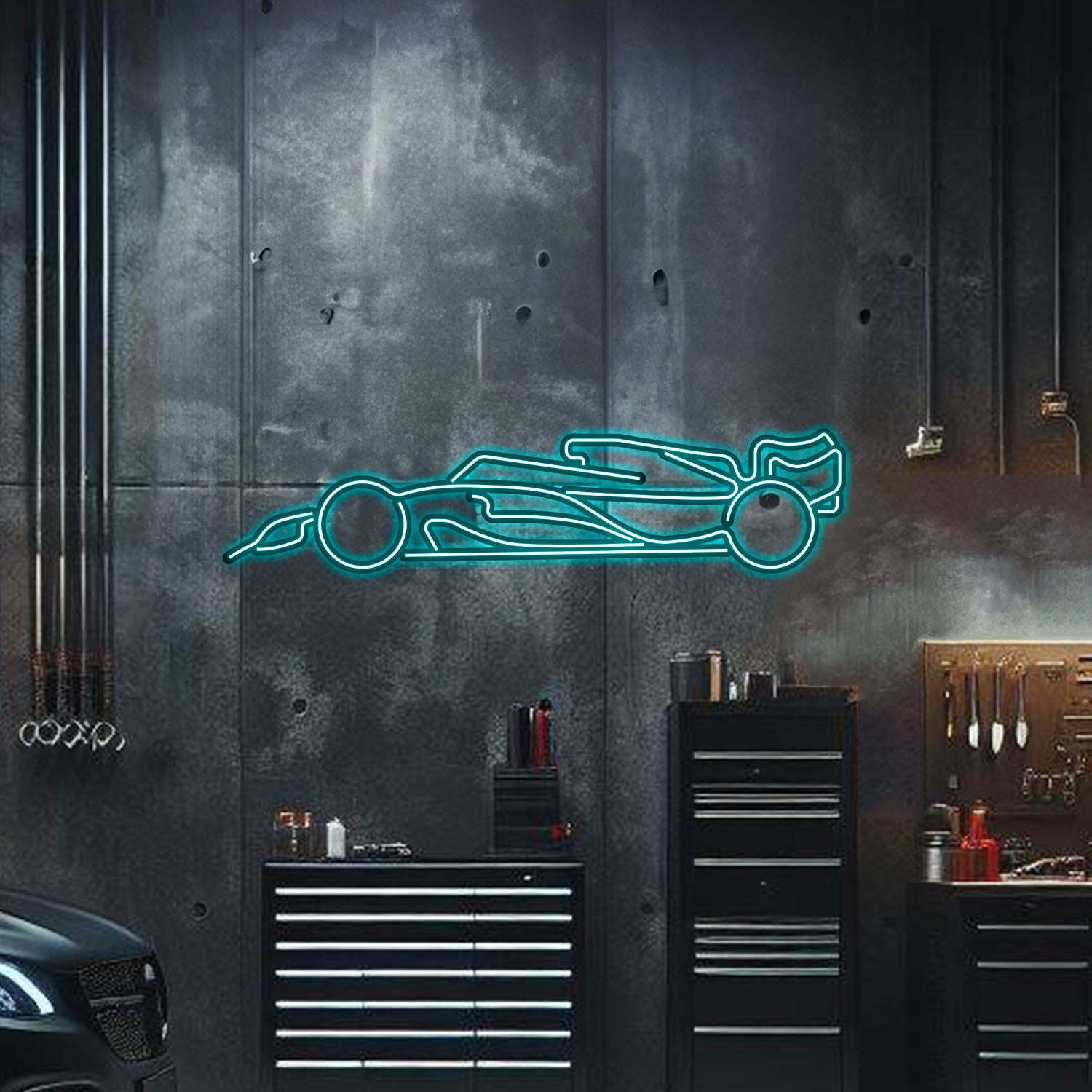 Ready‑to‑hang F1 neon metal wall art – vibrant accent piece for home, living room, or racing-themed man cave
