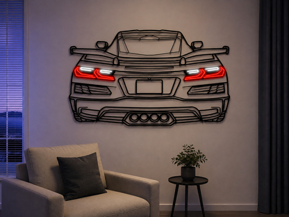 2024 Z06 C8 Corvette Back View Metal Neon Car Wall Art -MTN0256