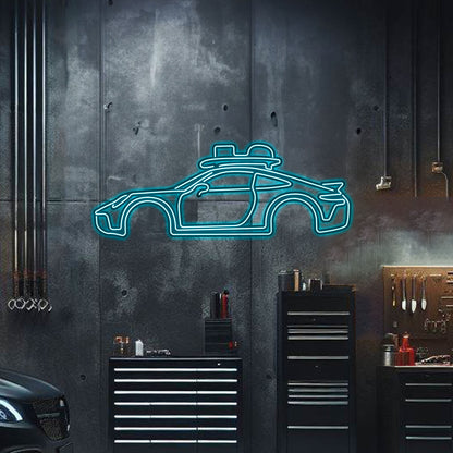 Laser‑cut 3 mm steel 911 Dakar neon silhouette metal art – perfect for offices, studios, or stylish interiors with elevation effect