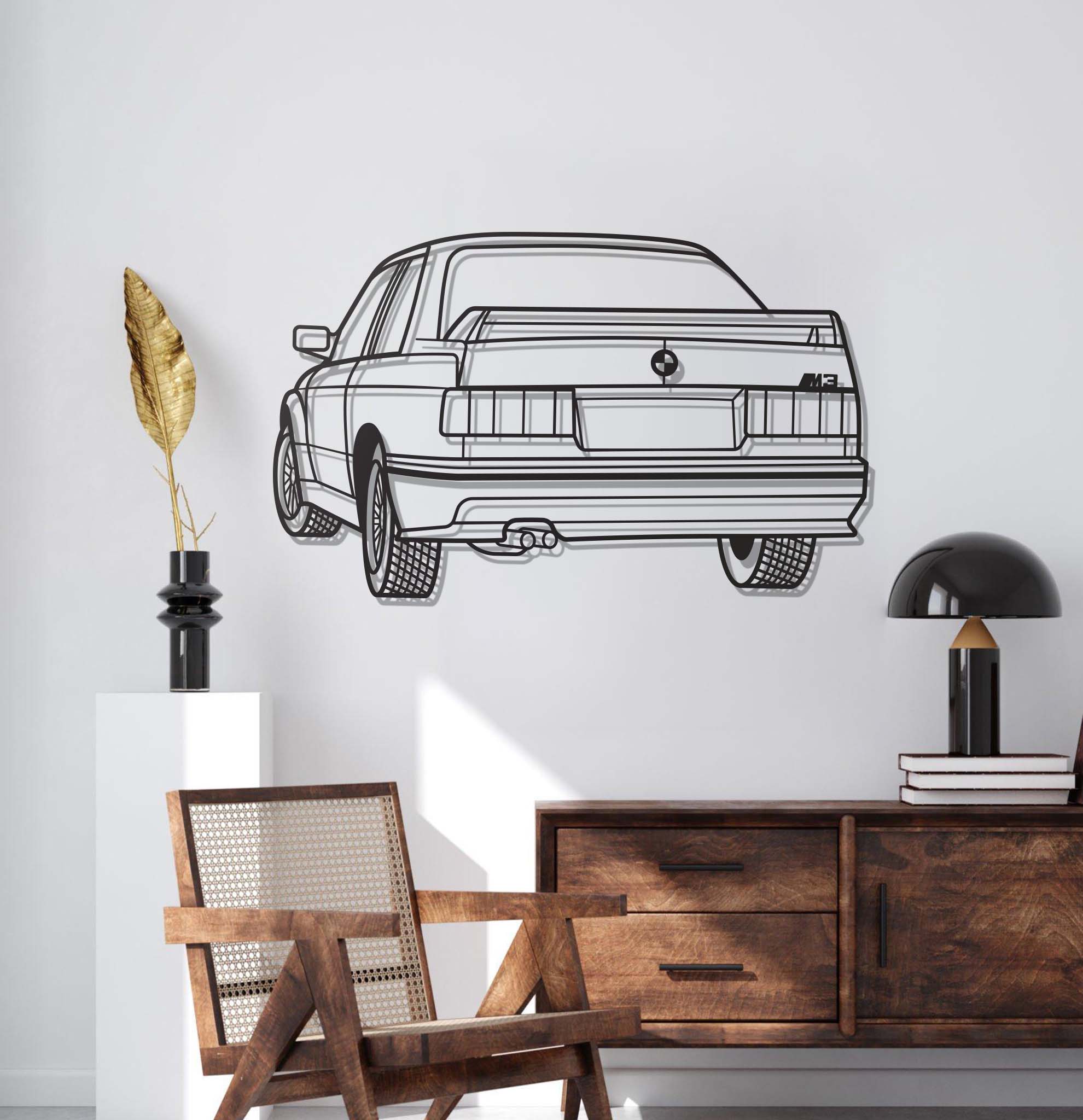 E30 Back View Perspective Metal Car Wall Art - MT1225