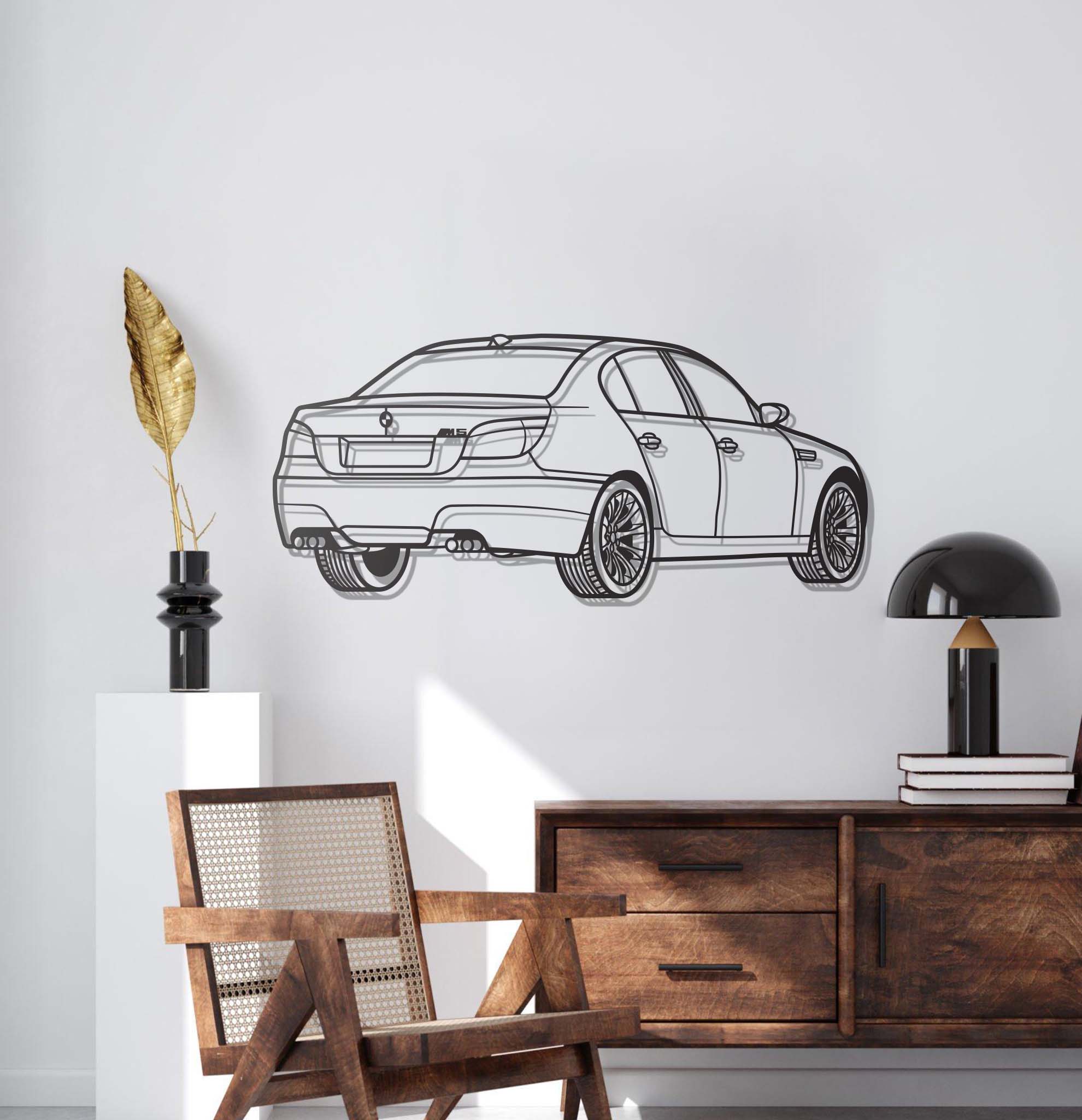 E60 Back View Perspective Metal Car Wall Art - MT1228