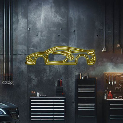 Custom Corvette C8 neon car art – textured, powder‑coated matte finish with elevation screws included, ideal gift for car enthusiasts

