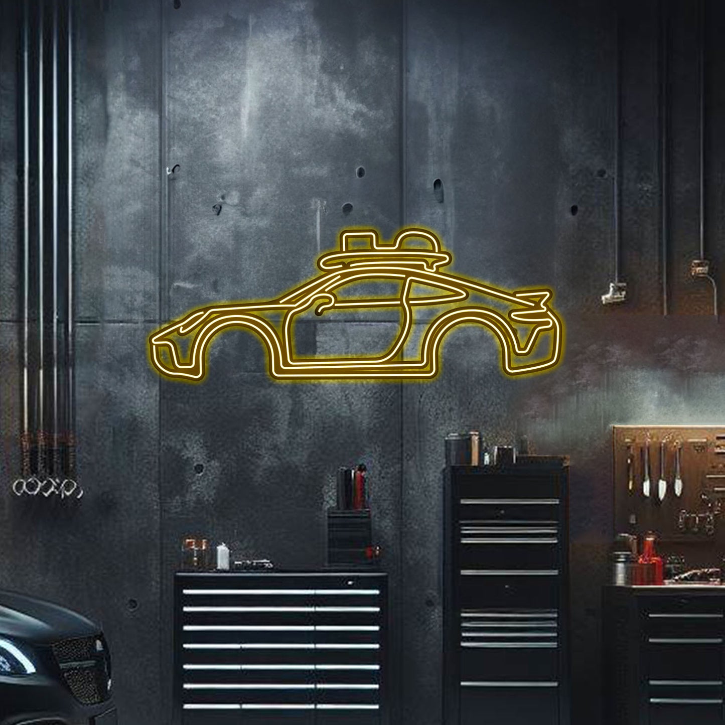 Custom 911 Dakar neon car art – powder‑coated matte finish, comes with power adapter, ideal gift for rally fans
