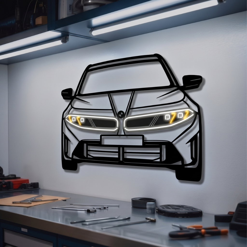 2020 M4 Coupé Competition Vorderansicht Metall Neon Wandkunst – MTN0072
