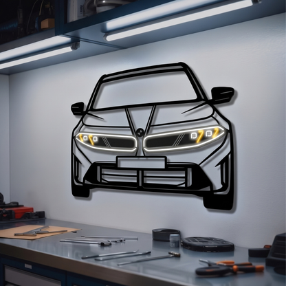 2020 M4 Coupé Competition Vorderansicht Metall Neon Wandkunst – MTN0072