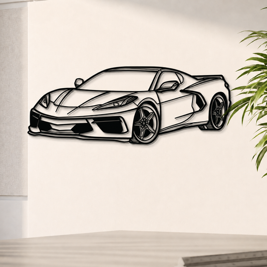 Corvette C8 Perspektive Metall Auto Wandkunst - MT1125
