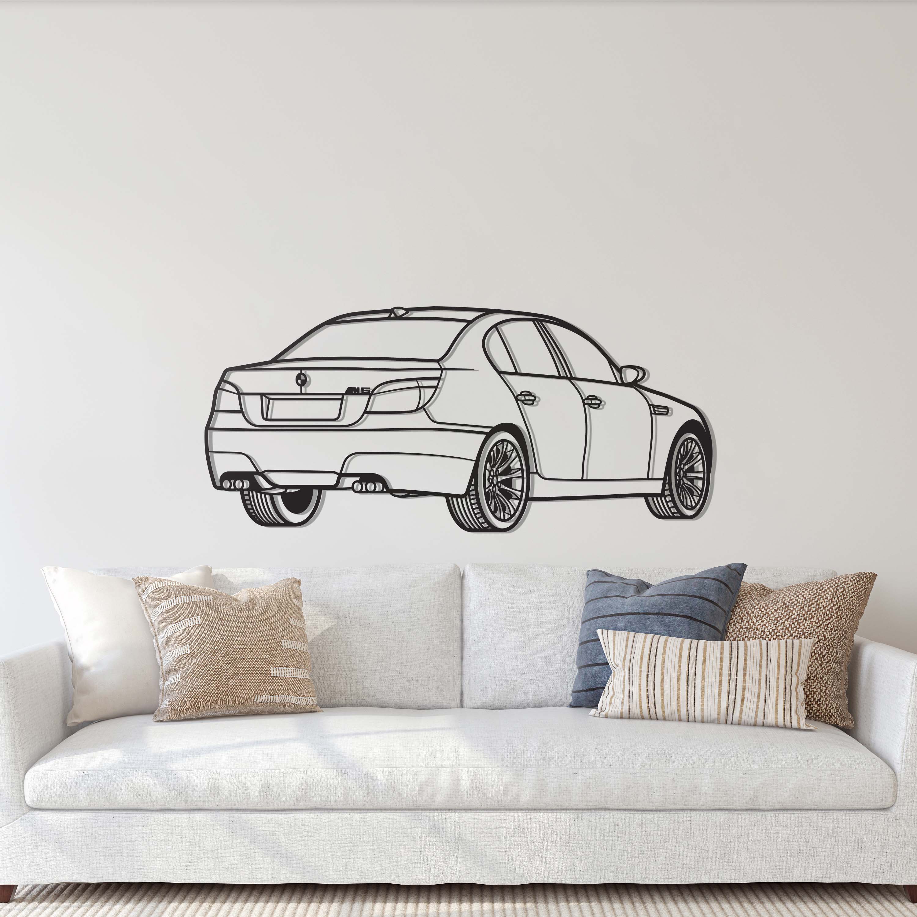 E60 Back View Perspective Metal Car Wall Art - MT1228