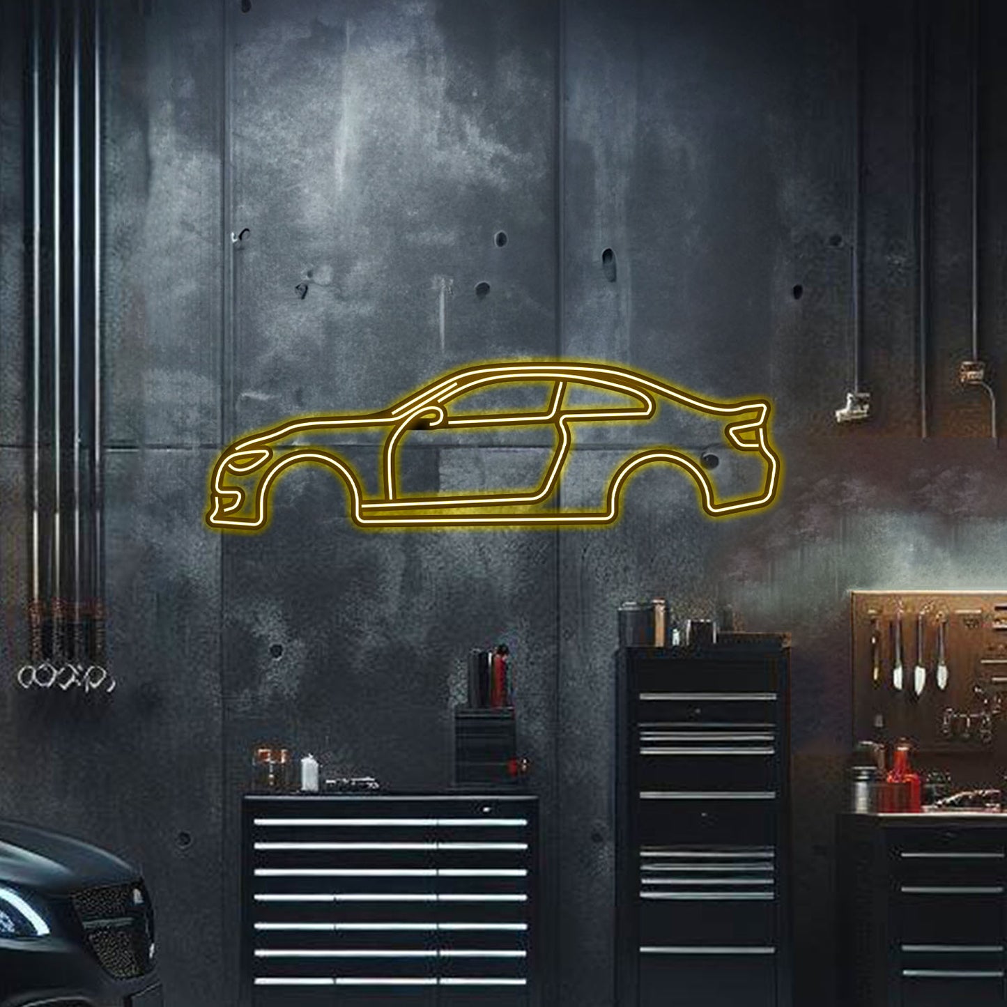 Custom BMW E92 neon car art – textured powder-coated matte finish with elevation screws included, ideal gift for car enthusiasts