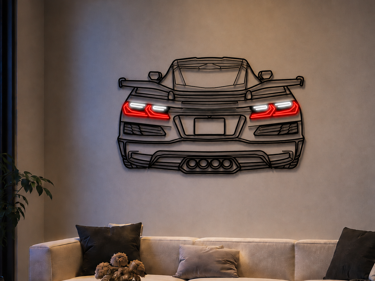 2024 Z06 C8 Corvette Back View Metal Neon Car Wall Art -MTN0256
