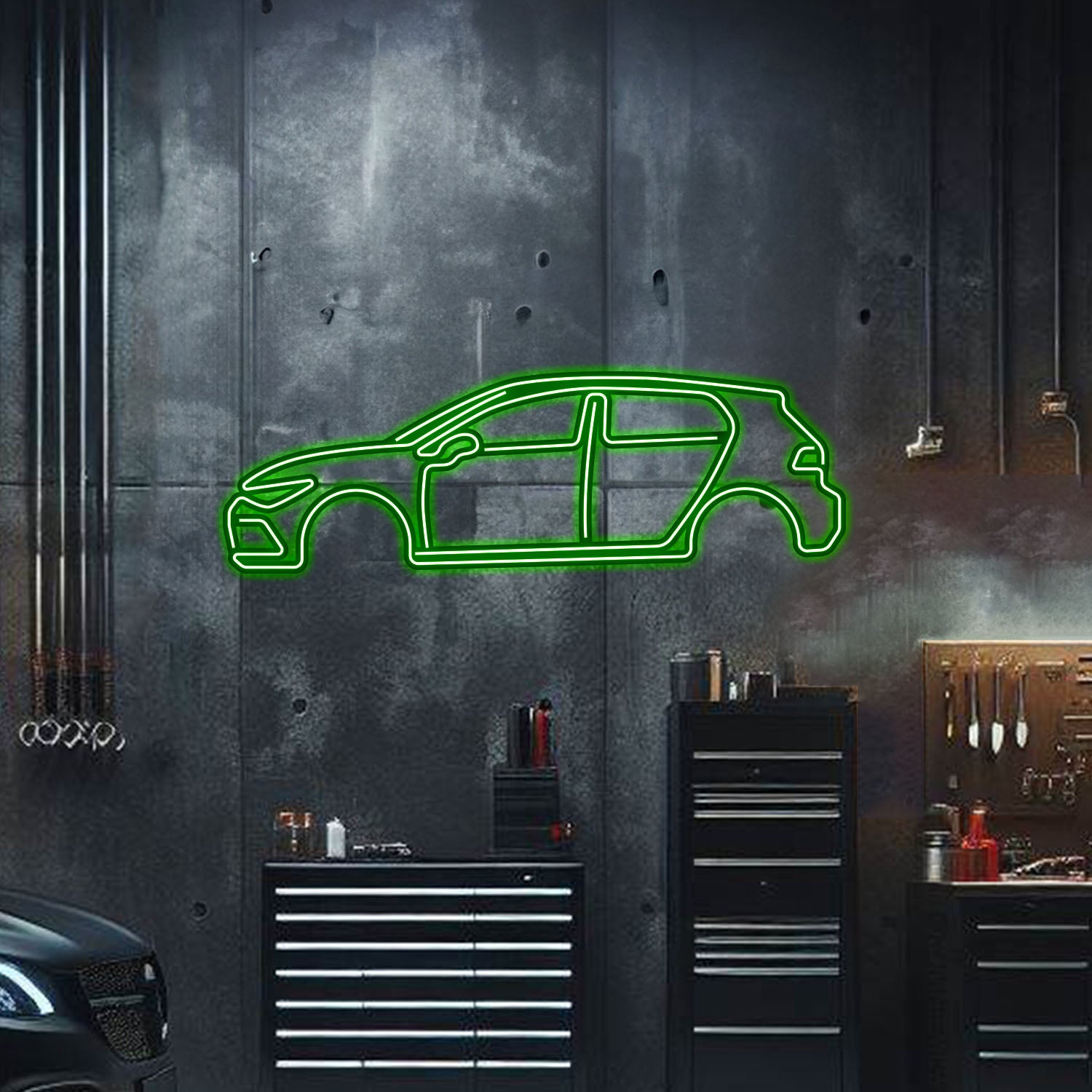 Plug-and-play Golf GTI metal neon wall art floating 1 cm off wall with included power adapter