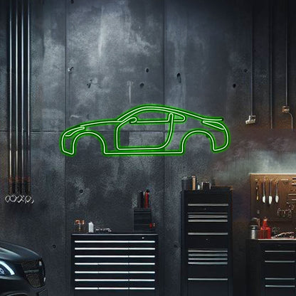 Powder‑coated 2005 350Z silhouette elevated with screws – motorsport‑inspired neon wall décor for modern interiors

