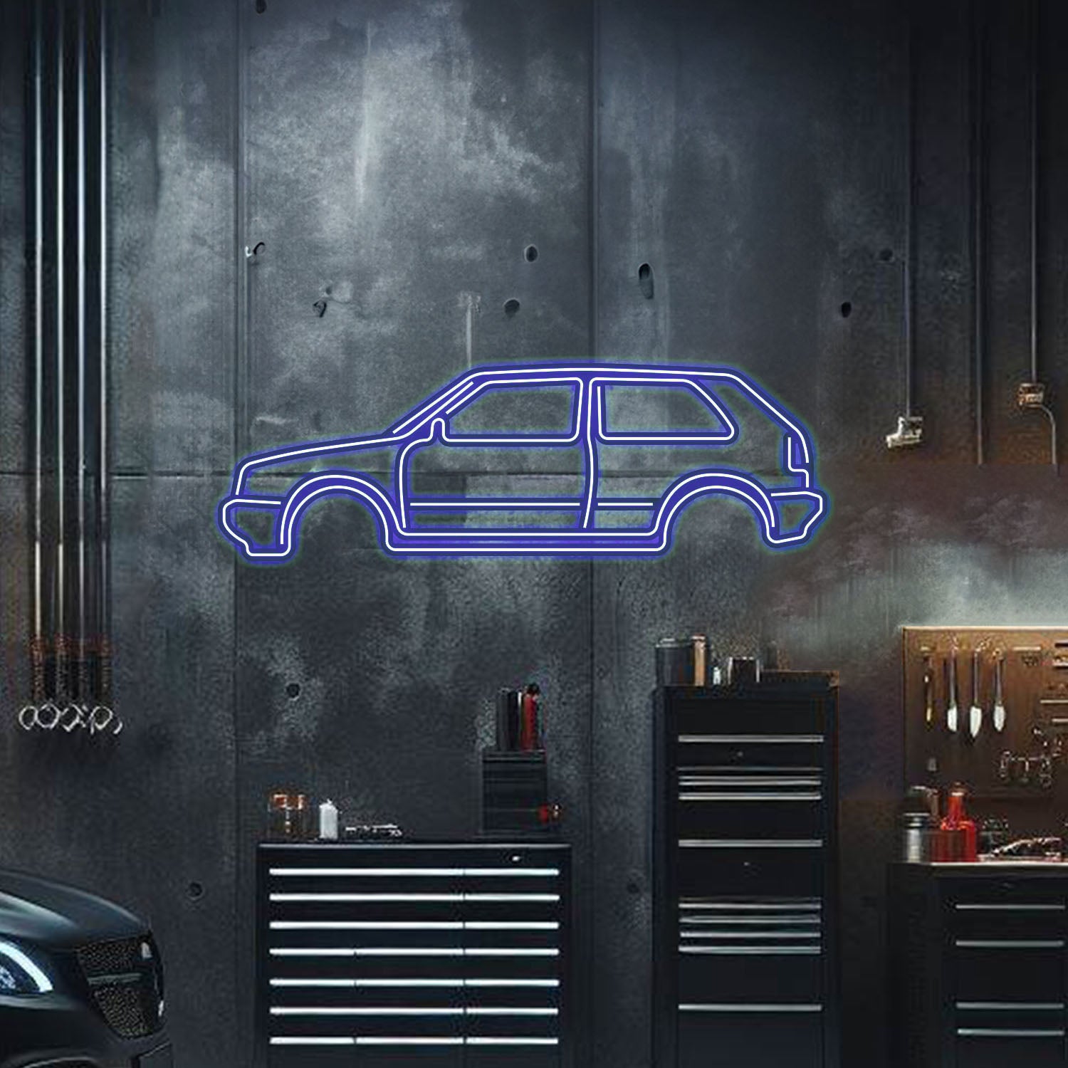 Golf MK1 metal neon wall art with included power cable and adapter – plug‑and‑play car décor