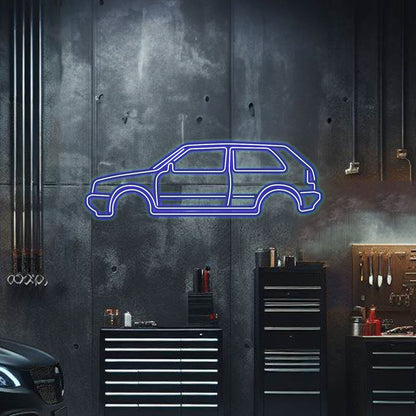 Golf MK1 metal neon wall art with included power cable and adapter – plug‑and‑play car décor