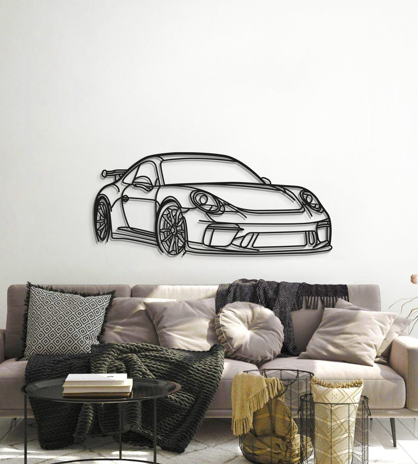 Perspective-style metal wall art of Porsche 911 GT3 Model 991 for home office or study