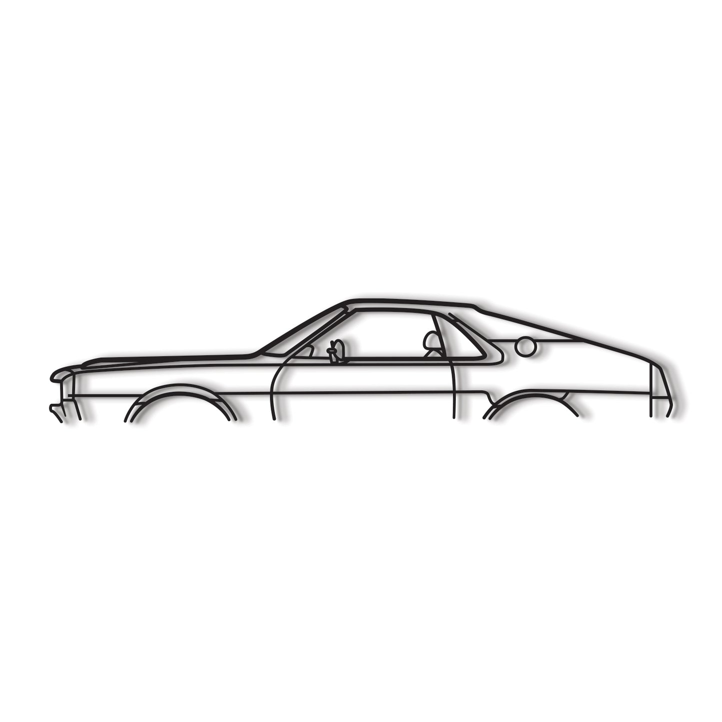 Design enthusiasts will admire how the 1970 AMC AMX is transformed into modern metal wall art